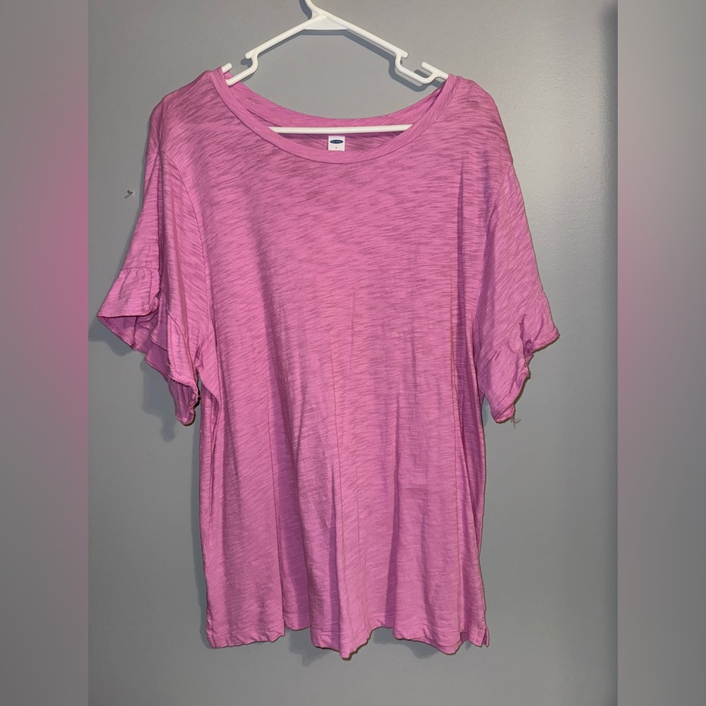 Old Navy Pink Short Sleeve Tee with Ruffled Sleeves